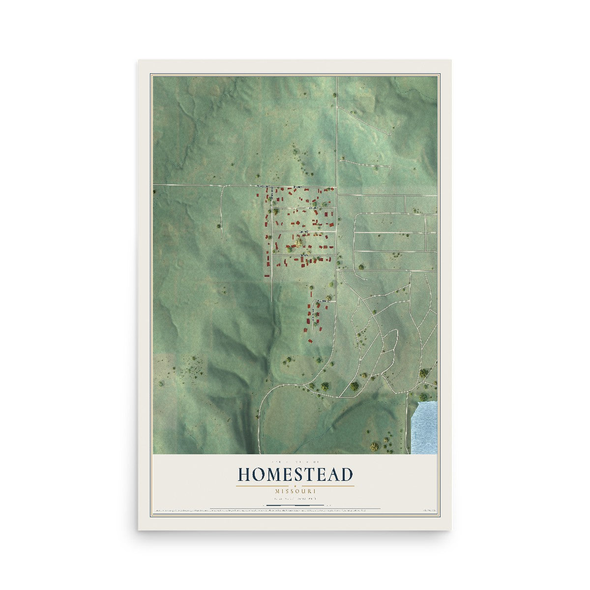 Map of Homestead, Missouri, 12 x 18 inch unframed archival matte print