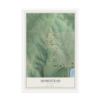 Map of Homestead, Missouri, 12 x 18 inch print in a white wood frame