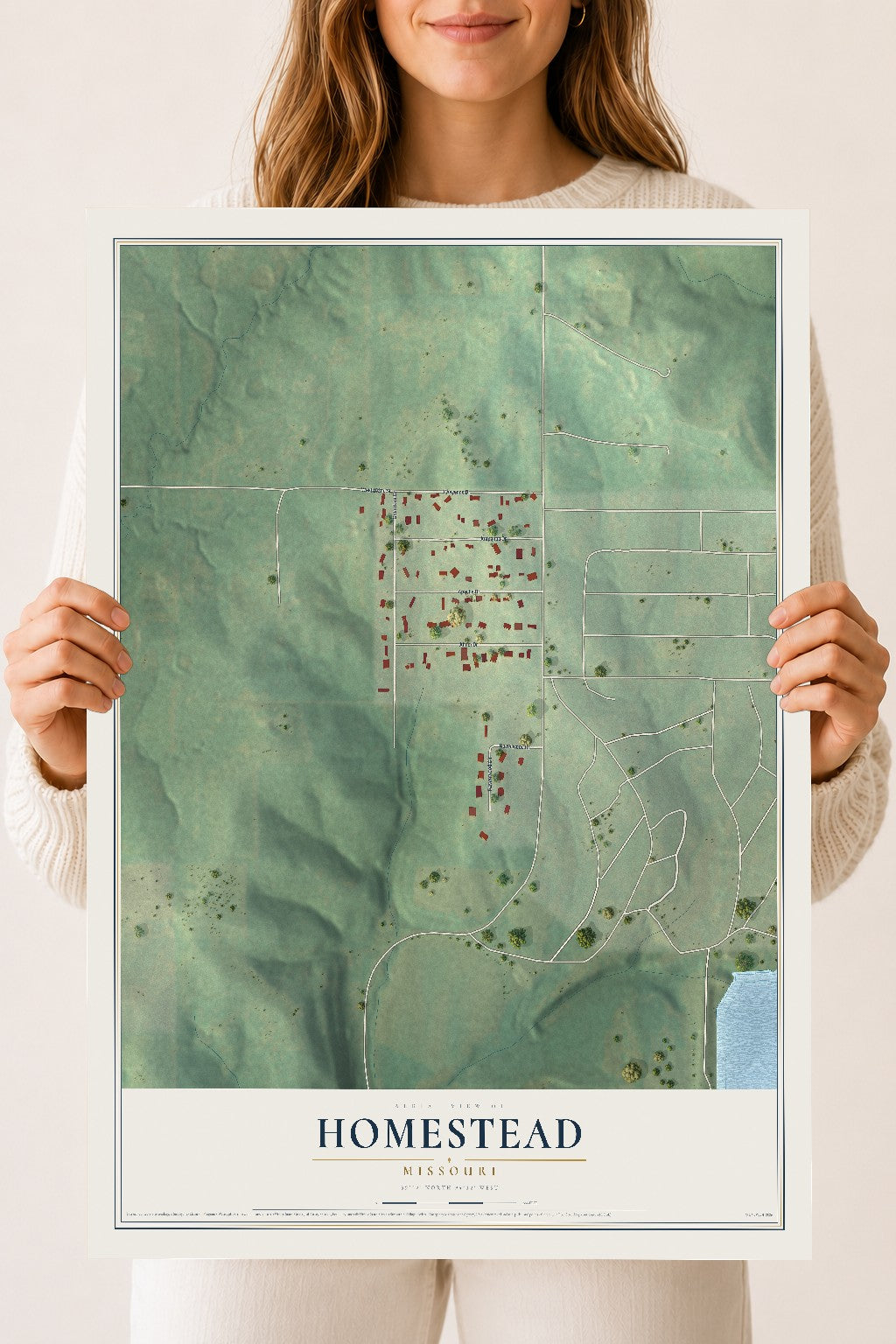 Map of Homestead, Missouri, 18 x 24 inch unframed archival matte print
