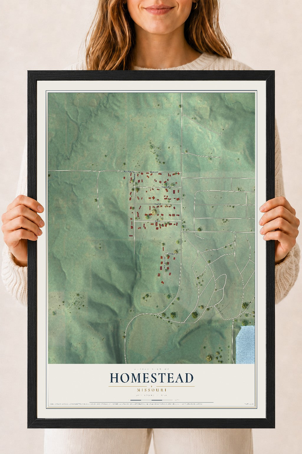 Map of Homestead, Missouri, 18 x 24 inch print in a black wood frame
