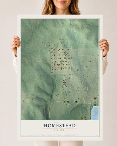 Map of Homestead, Missouri, 24 x 36 inch unframed archival matte print
