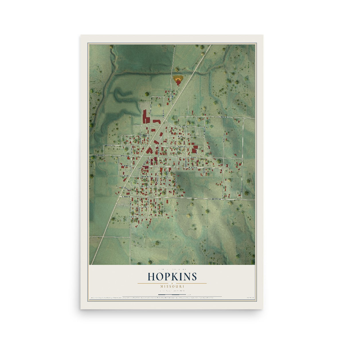 Map of Hopkins, Missouri, 12 x 18 inch unframed archival matte print