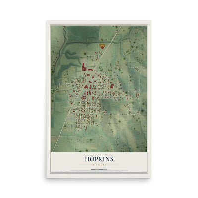 Map of Hopkins, Missouri, 12 x 18 inch unframed archival matte print