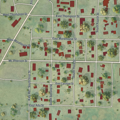 Close-up of the map of Hopkins, Missouri print showing street and building detail