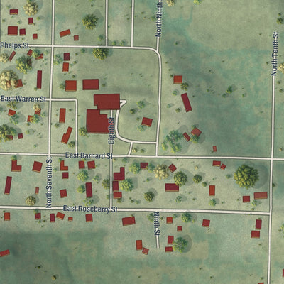 Second close-up of the map of Hopkins, Missouri print showing more streets and buildings