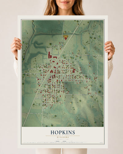 Map of Hopkins, Missouri, 24 x 36 inch unframed archival matte print