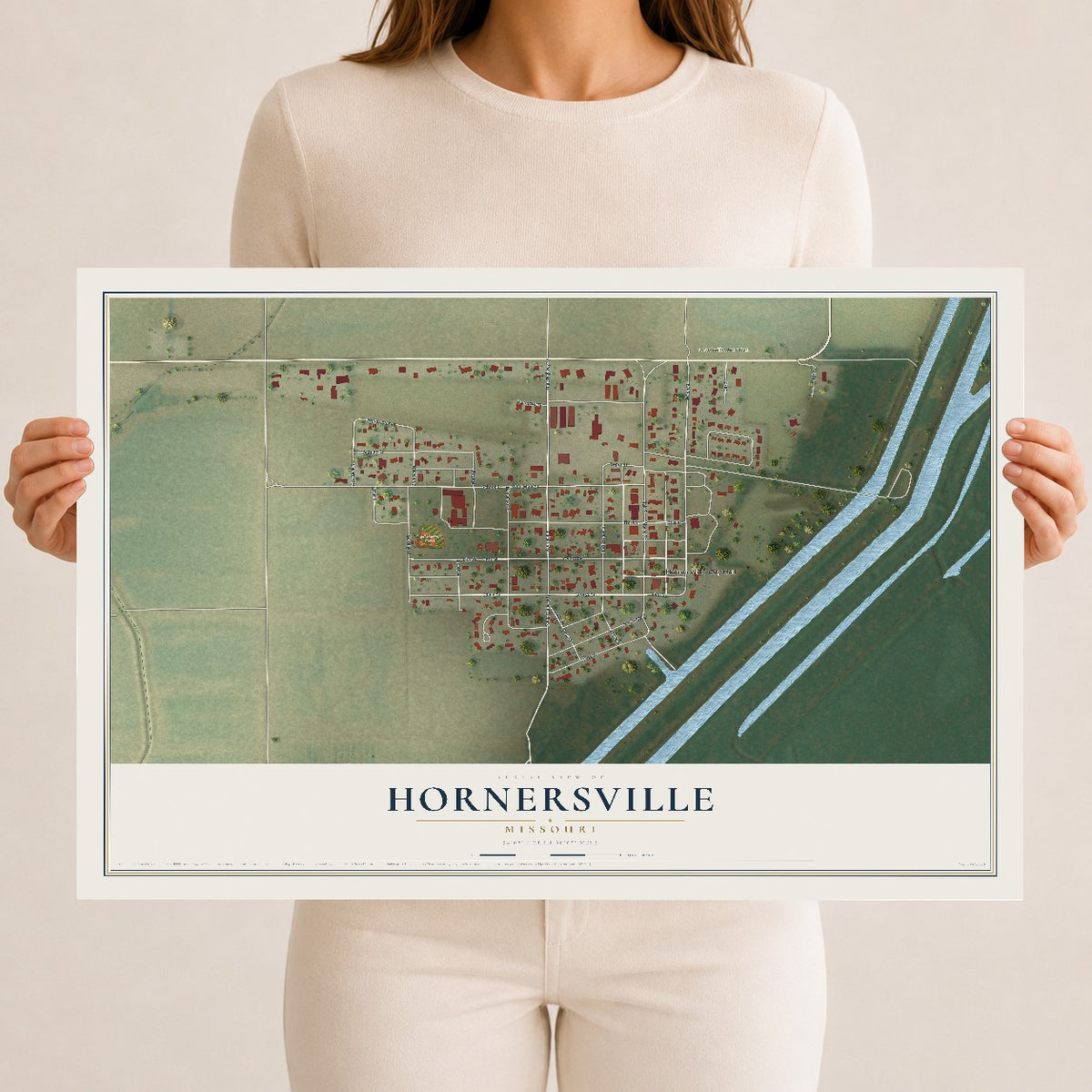 Map of Hornersville, Missouri, 12 x 18 inch unframed archival matte print