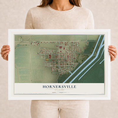Map of Hornersville, Missouri, 12 x 18 inch print in a white wood frame