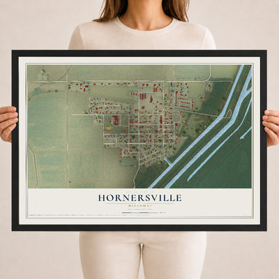 Map of Hornersville, Missouri, 18 x 24 inch print in a black wood frame
