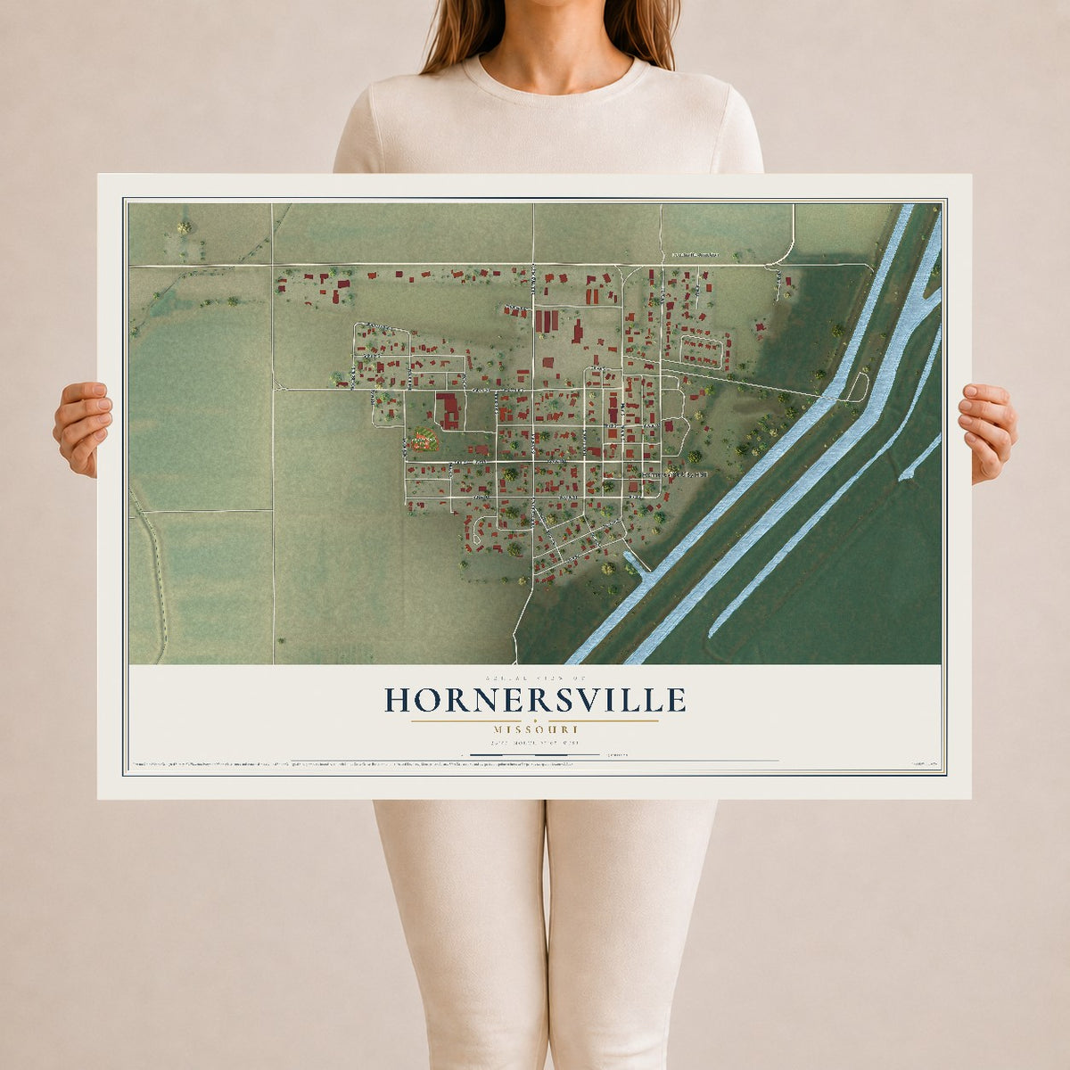 Map of Hornersville, Missouri, 24 x 36 inch unframed archival matte print