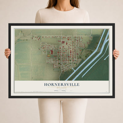 Map of Hornersville, Missouri, 24 x 36 inch print in a black wood frame