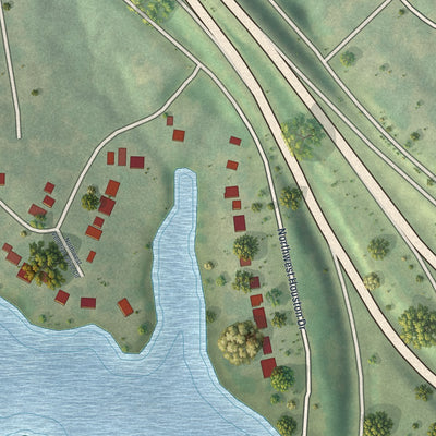 Close-up of the map of Houston Lake, Missouri print showing street and building detail