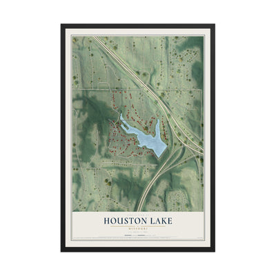 Map of Houston Lake, Missouri, 12 x 18 inch print in a black wood frame