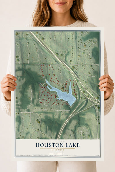 Map of Houston Lake, Missouri, 18 x 24 inch unframed archival matte print