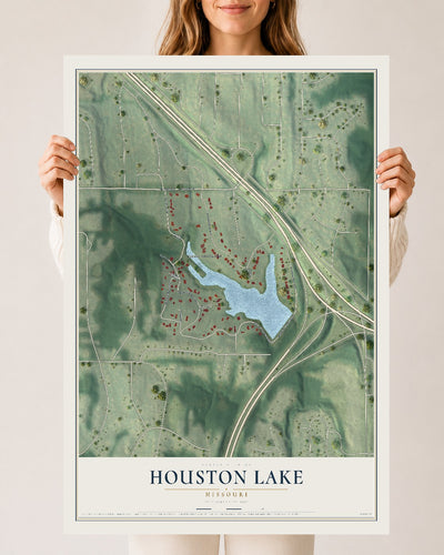 Map of Houston Lake, Missouri, 24 x 36 inch unframed archival matte print