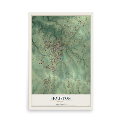 Map of Houston, Missouri, 12 x 18 inch unframed archival matte print