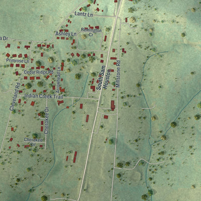 Second close-up of the map of Houston, Missouri print showing more streets and buildings