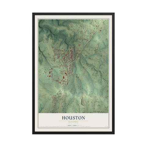 Map of Houston, Missouri, 12 x 18 inch print in a black wood frame