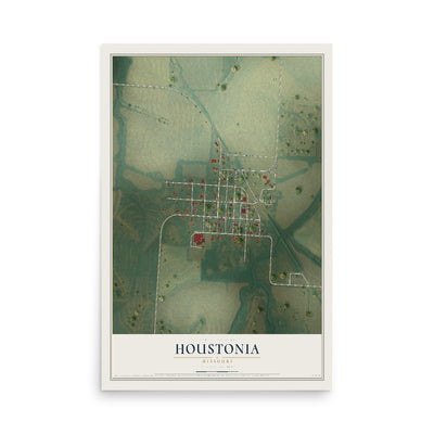 Map of Houstonia, Missouri, 12 x 18 inch unframed archival matte print