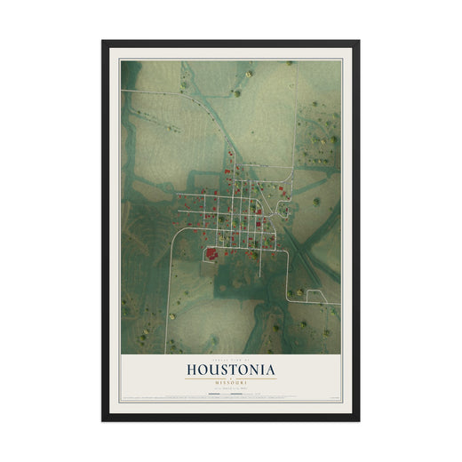 Map of Houstonia, Missouri, 12 x 18 inch print in a black wood frame