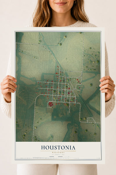 Map of Houstonia, Missouri, 18 x 24 inch unframed archival matte print