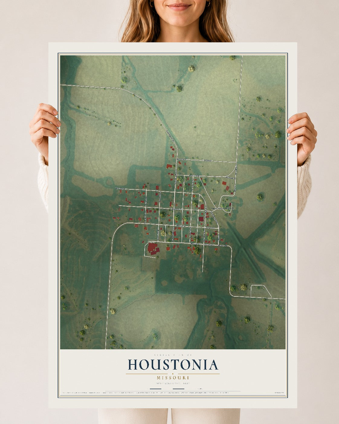 Map of Houstonia, Missouri, 24 x 36 inch unframed archival matte print