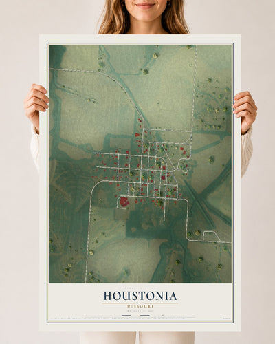 Map of Houstonia, Missouri, 24 x 36 inch unframed archival matte print