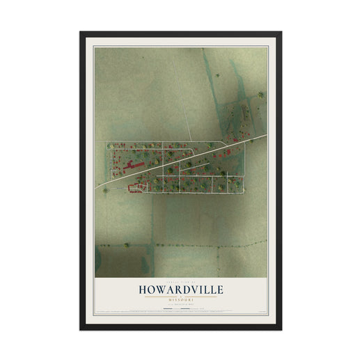 Map of Howardville, Missouri, 12 x 18 inch print in a black wood frame
