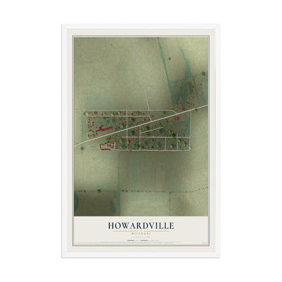 Map of Howardville, Missouri, 12 x 18 inch print in a white wood frame