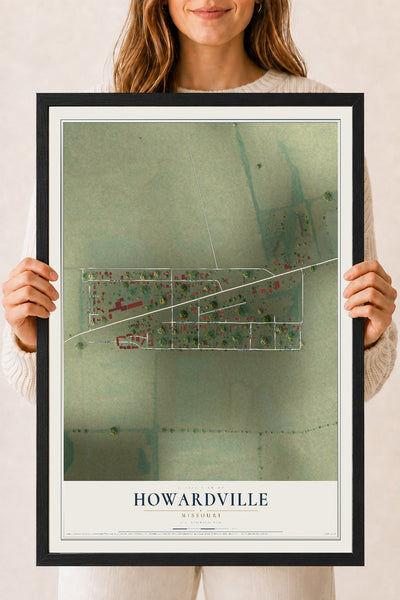 Map of Howardville, Missouri, 18 x 24 inch print in a black wood frame