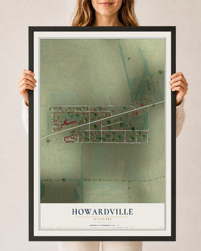Map of Howardville, Missouri, 24 x 36 inch print in a black wood frame