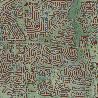 Close-up of the map of Howell, Missouri print showing street and building detail