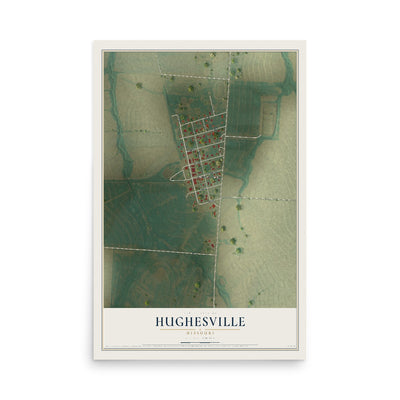 Map of Hughesville, Missouri, 12 x 18 inch unframed archival matte print
