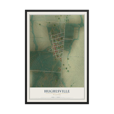 Map of Hughesville, Missouri, 12 x 18 inch print in a black wood frame