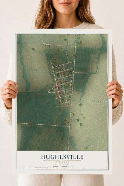 Map of Hughesville, Missouri, 18 x 24 inch unframed archival matte print