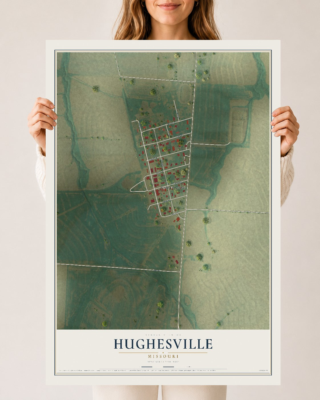 Map of Hughesville, Missouri, 24 x 36 inch unframed archival matte print