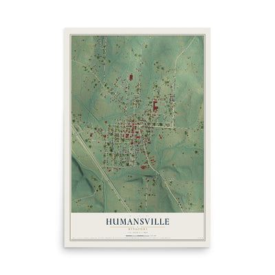 Map of Humansville, Missouri, 12 x 18 inch unframed archival matte print