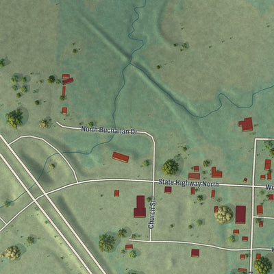 Second close-up of the map of Humansville, Missouri print showing more streets and buildings