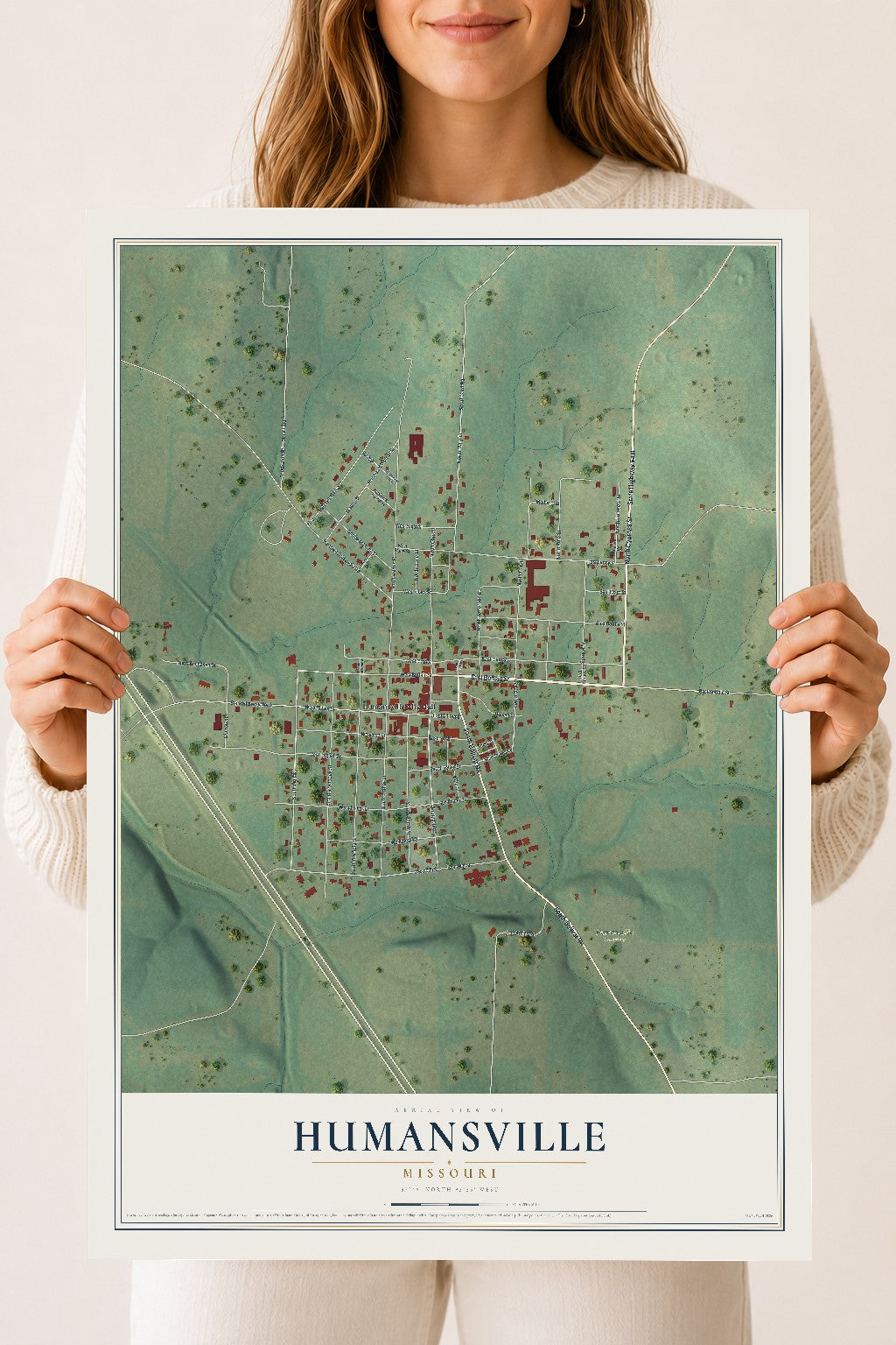 Map of Humansville, Missouri, 18 x 24 inch unframed archival matte print