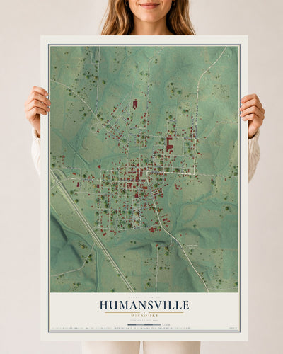 Map of Humansville, Missouri, 24 x 36 inch unframed archival matte print