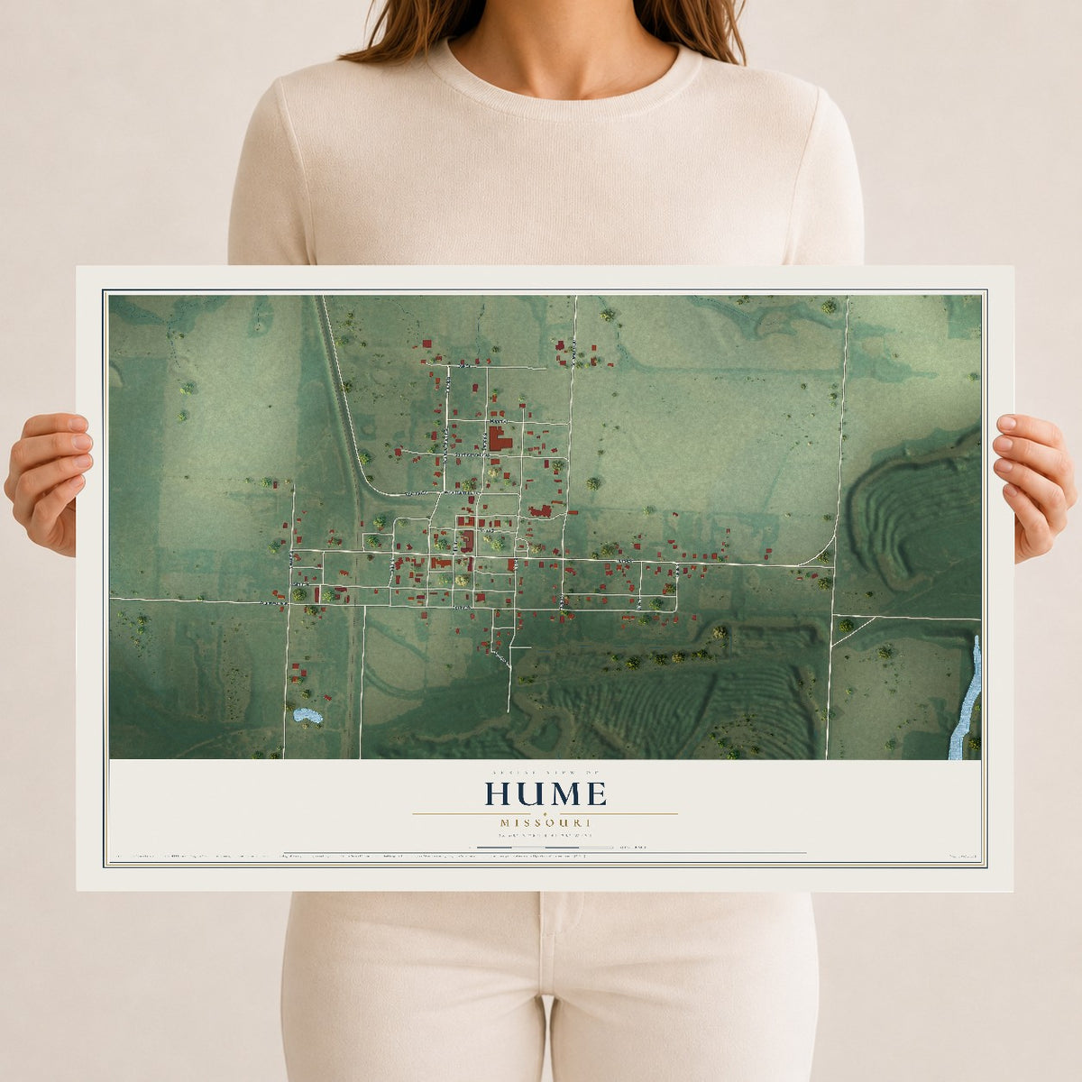 Map of Hume, Missouri, 12 x 18 inch unframed archival matte print
