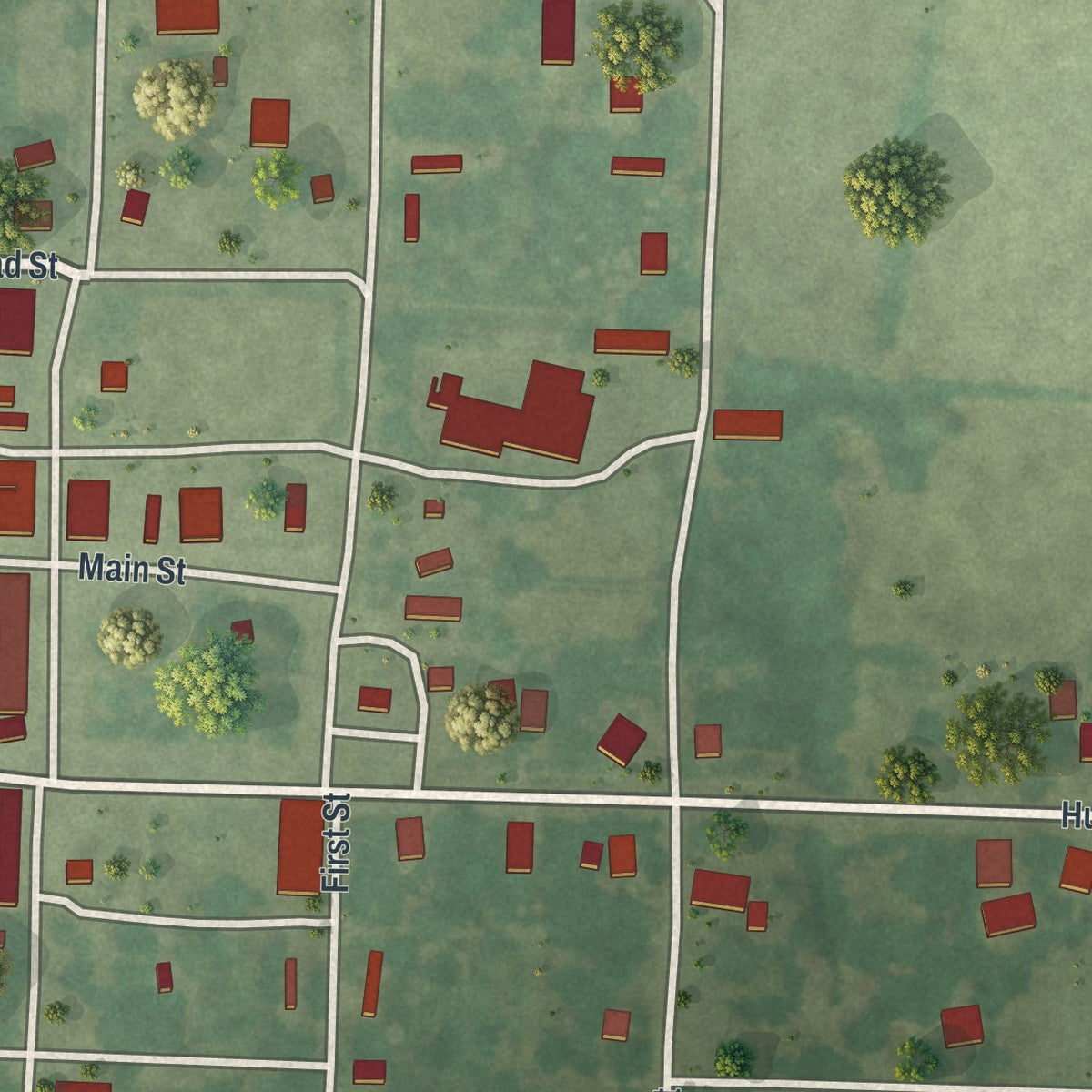 Close-up of the map of Hume, Missouri print showing street and building detail