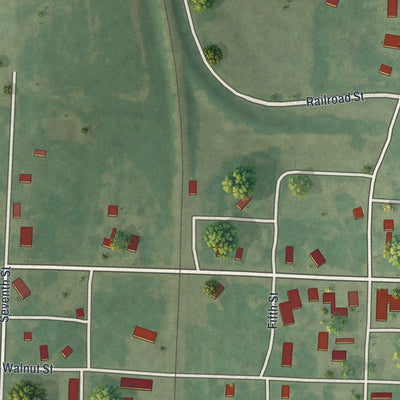 Second close-up of the map of Hume, Missouri print showing more streets and buildings