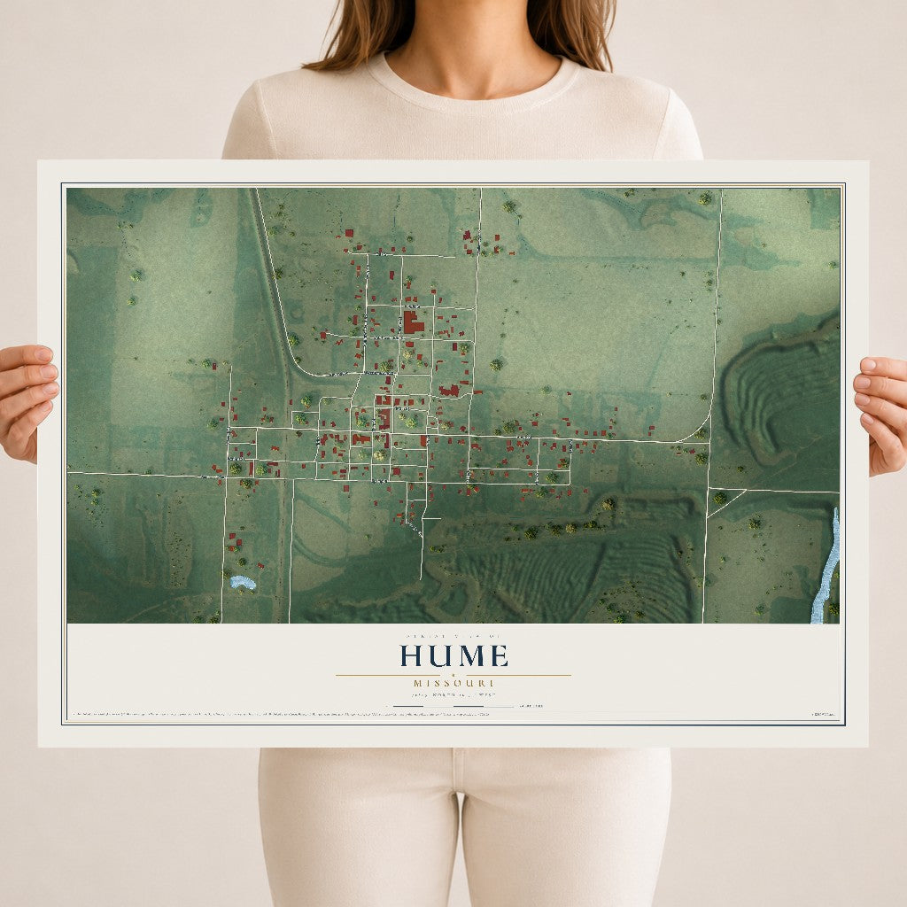 Map of Hume, Missouri, 18 x 24 inch unframed archival matte print