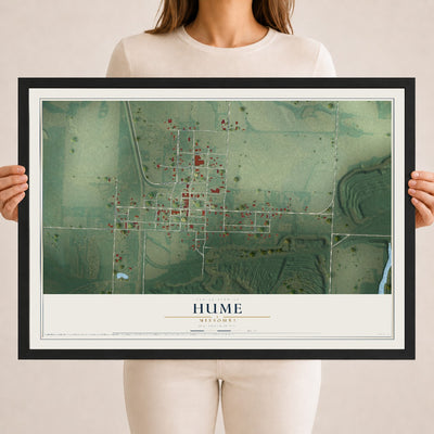 Map of Hume, Missouri, 18 x 24 inch print in a black wood frame