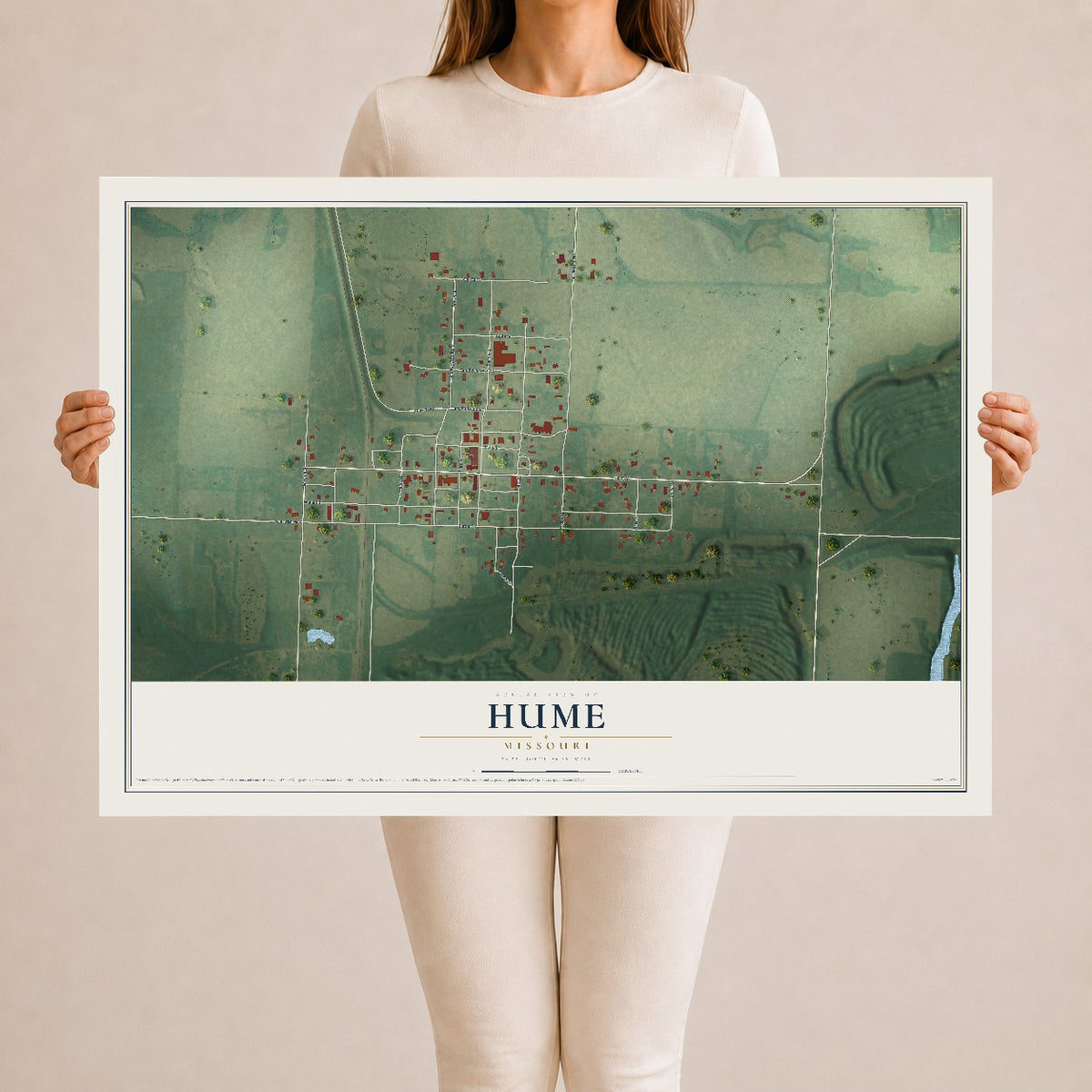 Map of Hume, Missouri, 24 x 36 inch unframed archival matte print