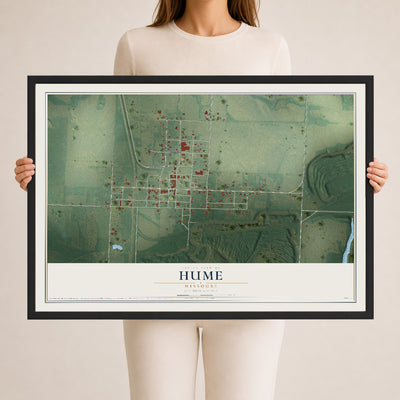 Map of Hume, Missouri, 24 x 36 inch print in a black wood frame
