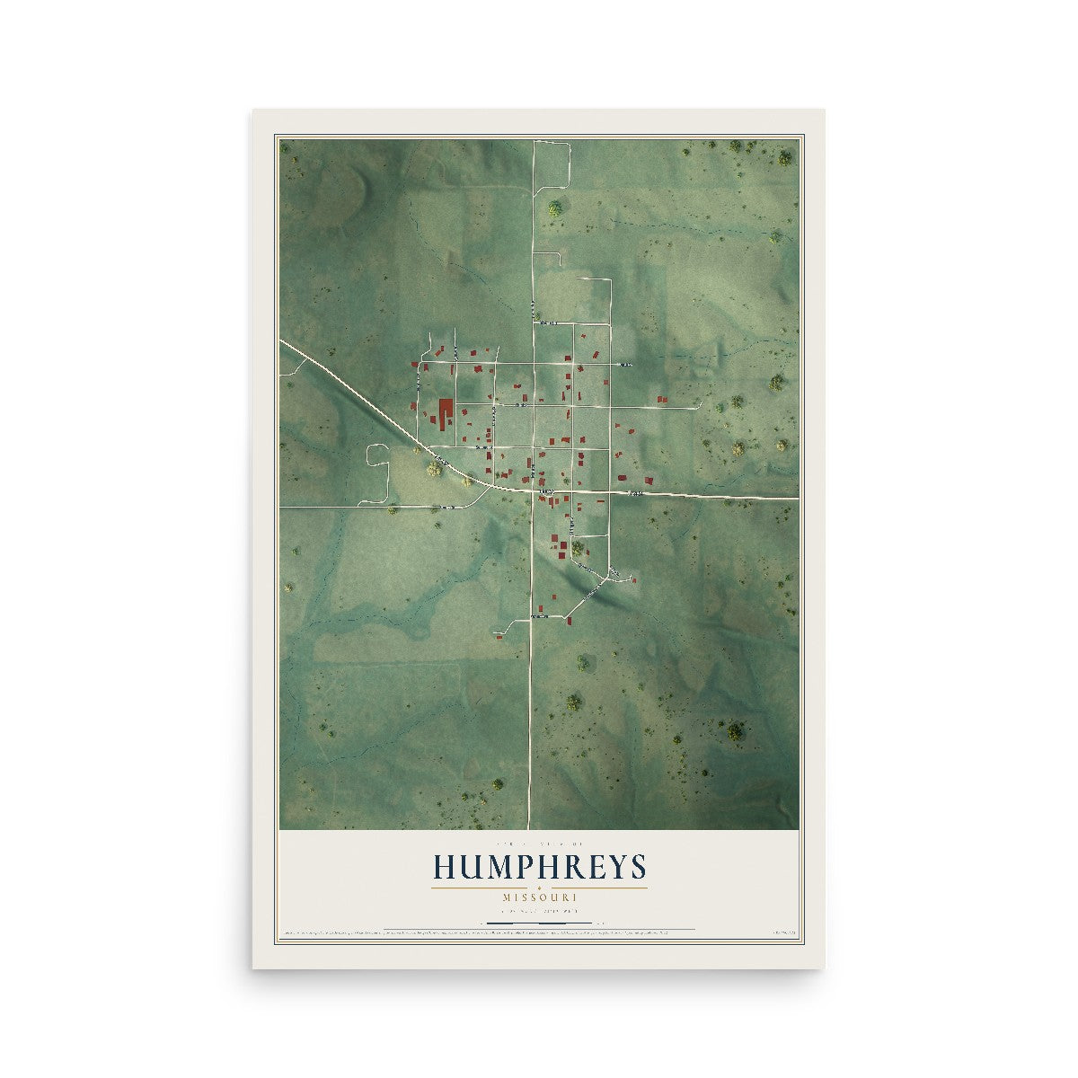 Map of Humphreys, Missouri, 12 x 18 inch unframed archival matte print