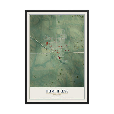 Map of Humphreys, Missouri, 12 x 18 inch print in a black wood frame