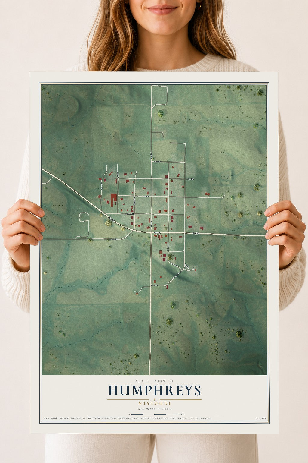 Map of Humphreys, Missouri, 18 x 24 inch unframed archival matte print